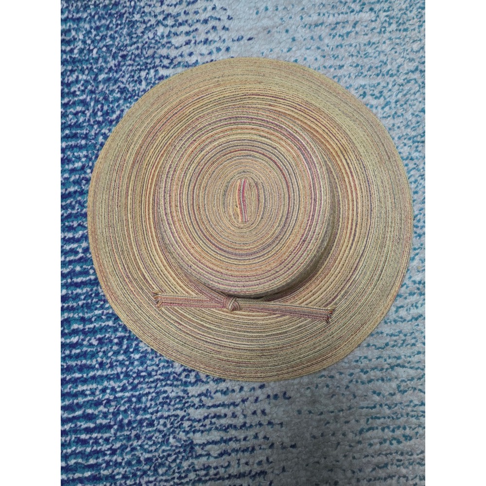 Miss Bierner Sun Hat Women OS Multi Color Good Woven Wide Brim Straw Bow